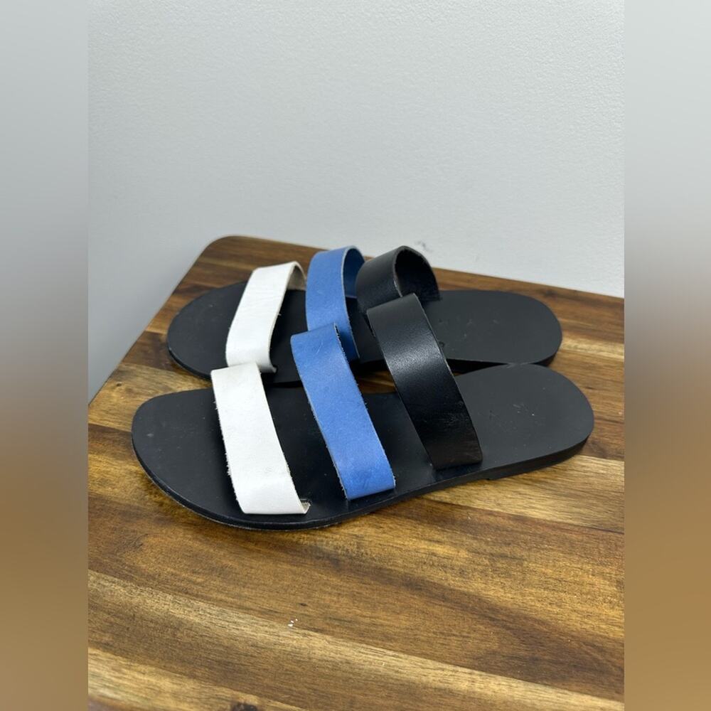 Kyma Antiparos Greek Sandals Blue Black White Size 39 EU 8.5 GUC Resort Travel